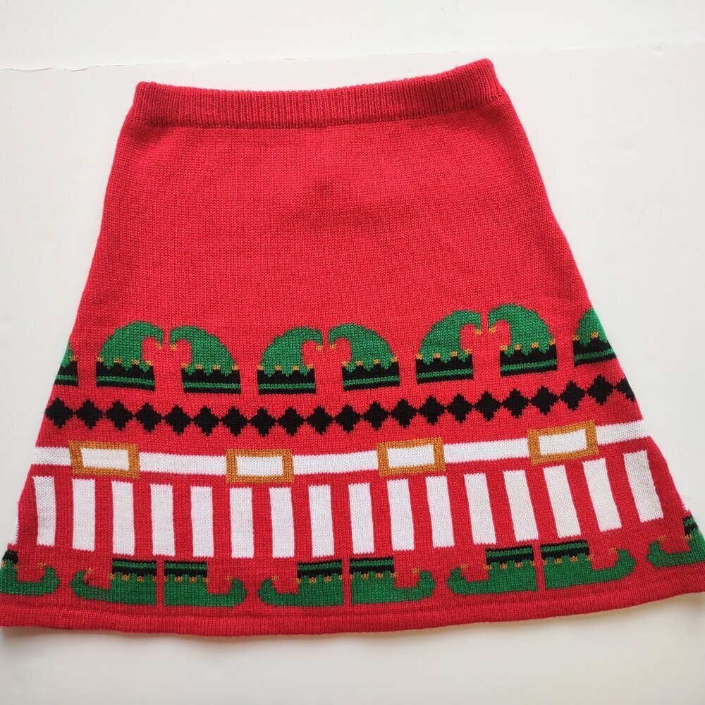 Cute Holiday Elf Mini Skirt Quirky Playful 'Ugly Sweater'  Women Size X-Small - Picture 2 of 5